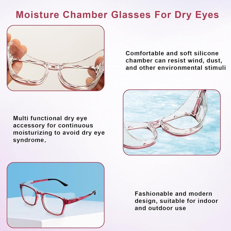 FDFuZhao Hydrating Dry Eyes Glasses Kits with Extended Silicone Moisture Chambers, Eye Protection Safety Glasses for UV Blue Light Blocking, Anti-fog, Aviod Allergens, Dry Eyes Relief Unisex (Purple) - Image 3